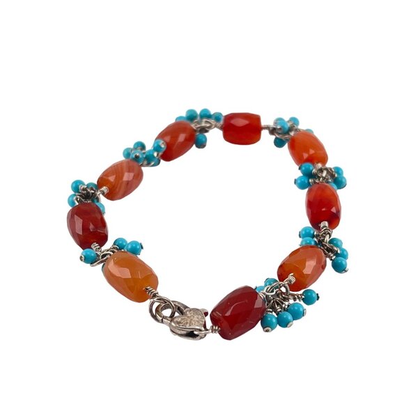 Carnelian & Turquoise Beaded Bracelet With Silver Lobster Clasp - Picture 3 of 6